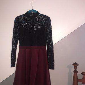 Black Lace and Maroon Formal Dress